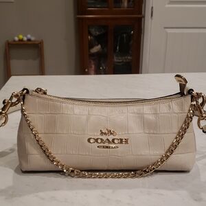 Coach Charlotte Ivory Croc-Embossed Crossbody Bag with Gold Chain Size Small